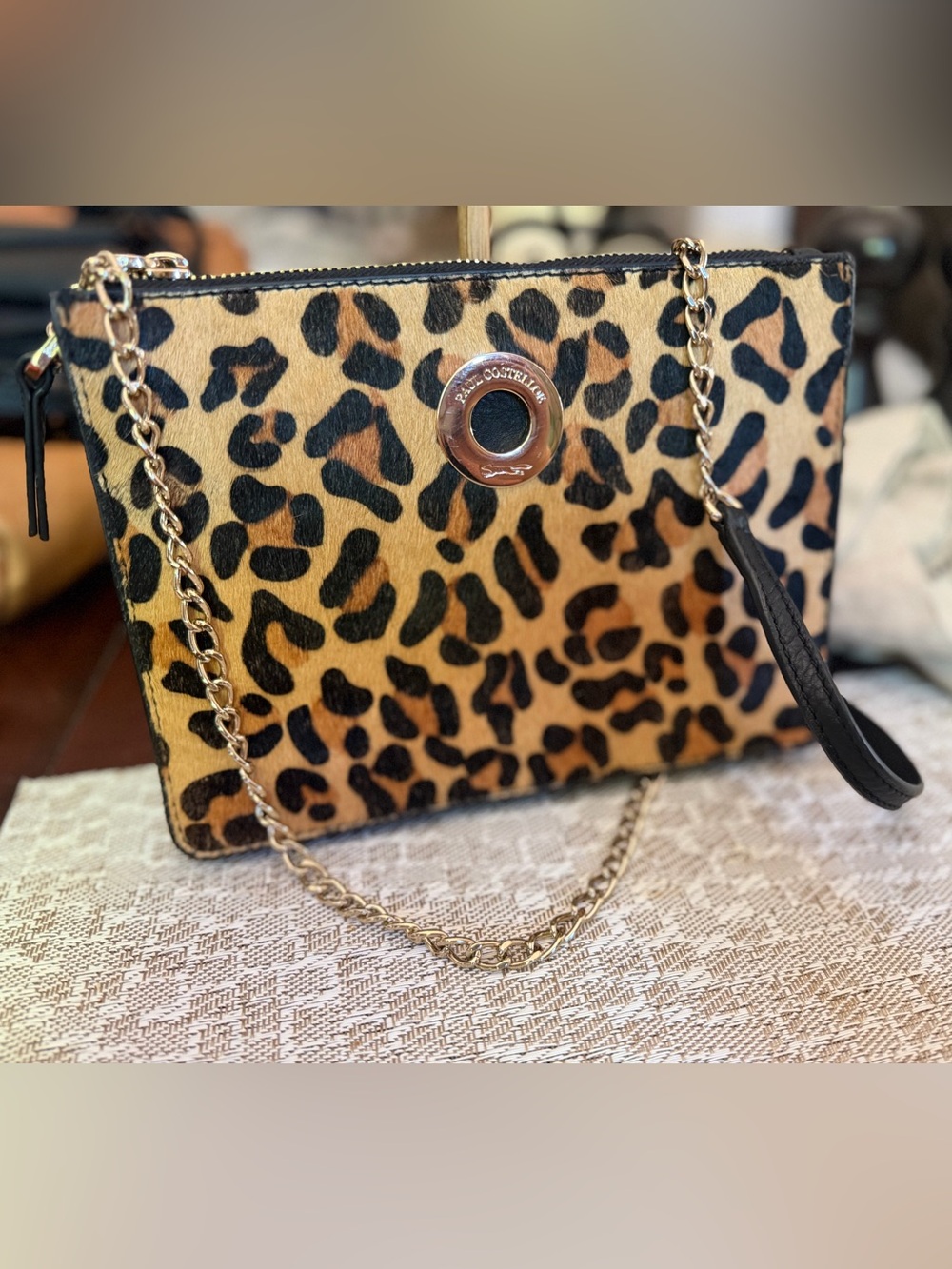 Paul Costelloe leopard print calf hair leather purse